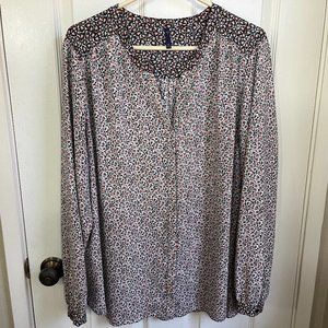 NYDJ Women's Long Sleeve Pintuck Pink/White/Black Floral Blouse/Top XL